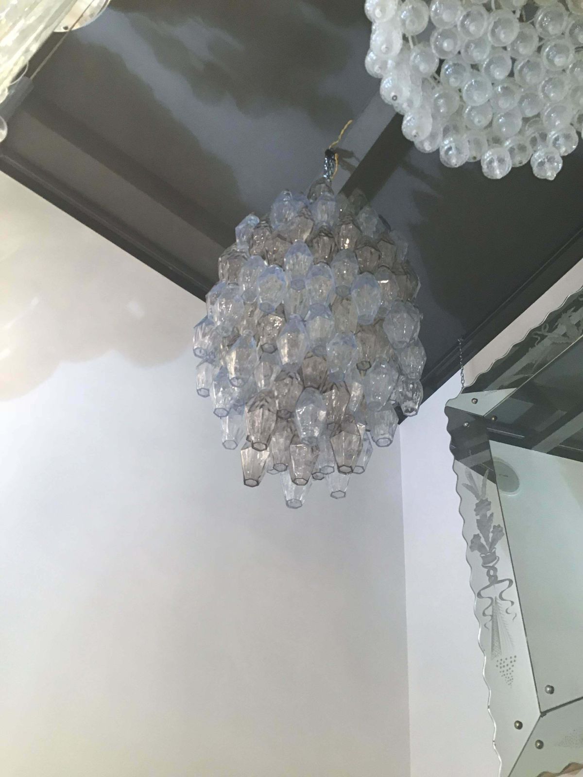 Venini Carlo Scarpa Chandelier Poliedri Murano Light Bluend Brass, 1950 photo 10844.0