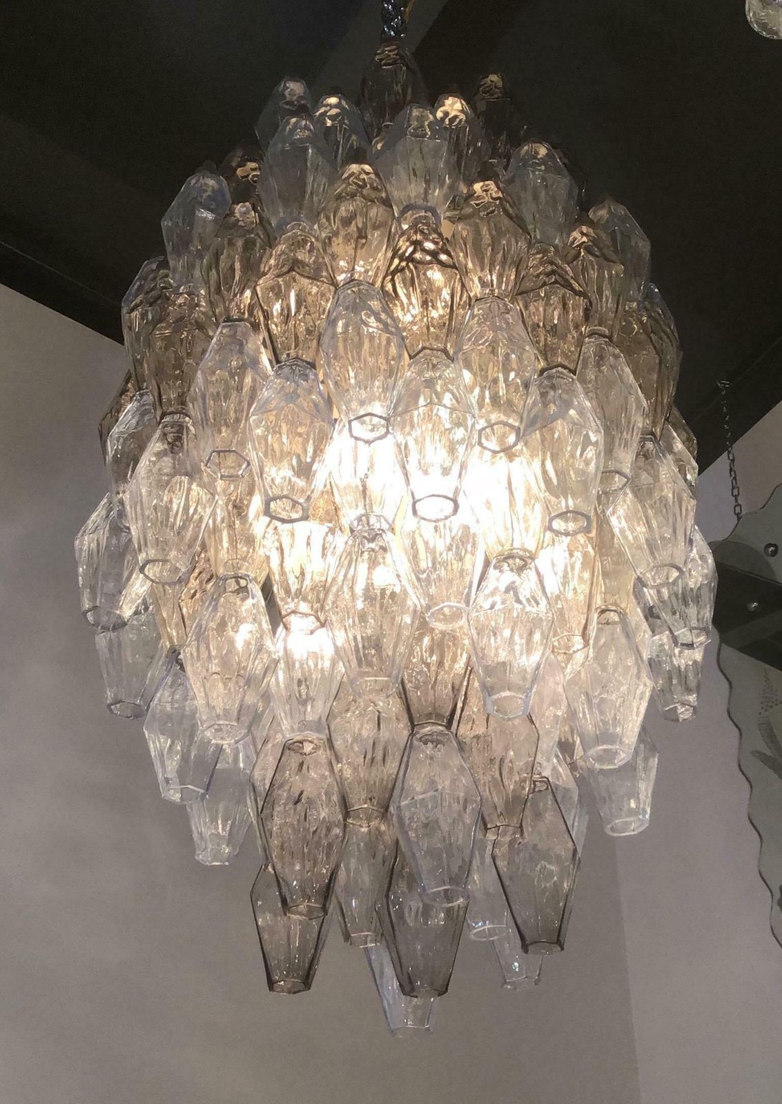 Lighting Venini Carlo Scarpa Chandelier Poliedri Murano Light Bluend Brass, 1950 photo