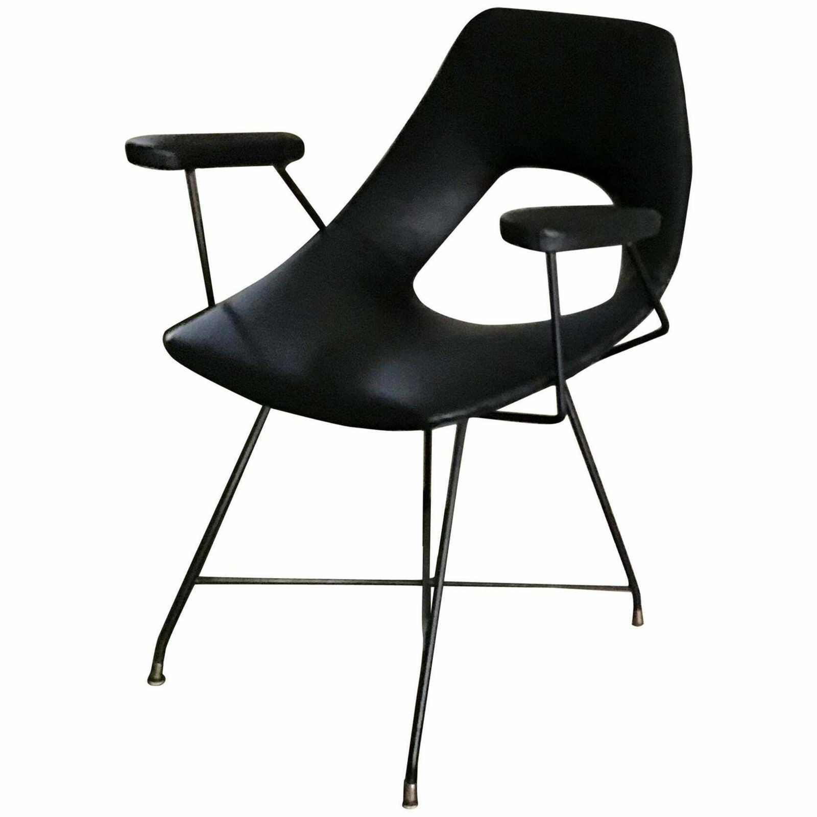 Augusto Bozzi For Saporiti Armchair Iron Brass Ecological Leather, 1954, Italy