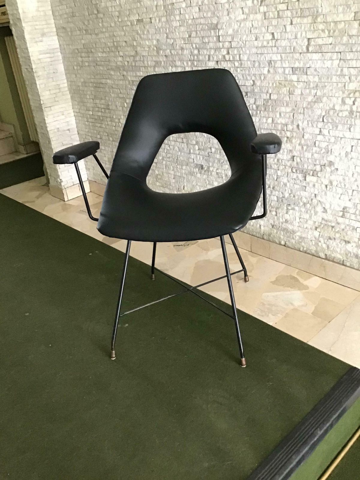 Augusto Bozzi For Saporiti Armchair Iron Brass Ecological Leather, 1954, Italy photo furniture