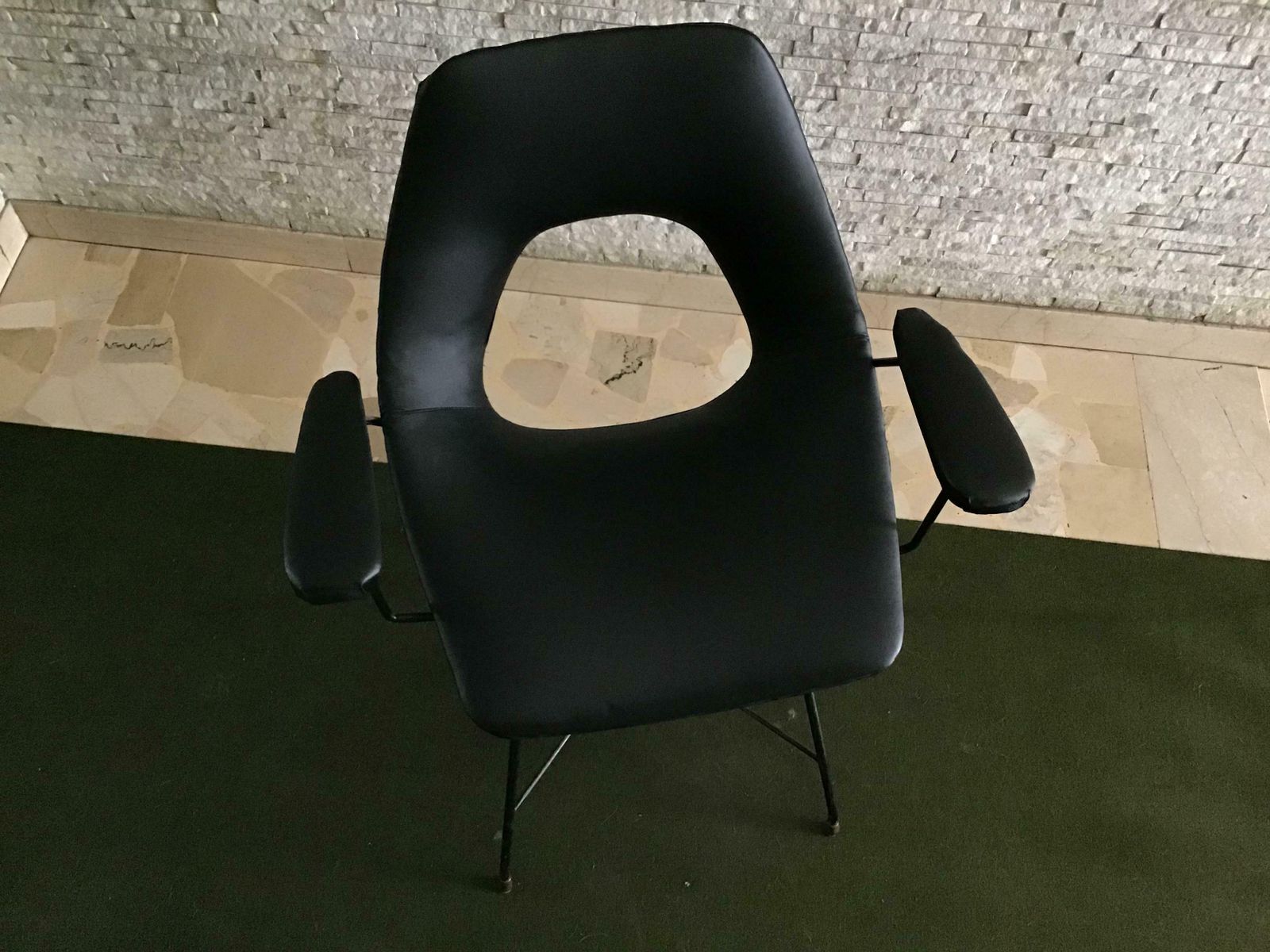 photo for sale Augusto Bozzi For Saporiti Armchair Iron Brass Ecological Leather, 1954, Italy