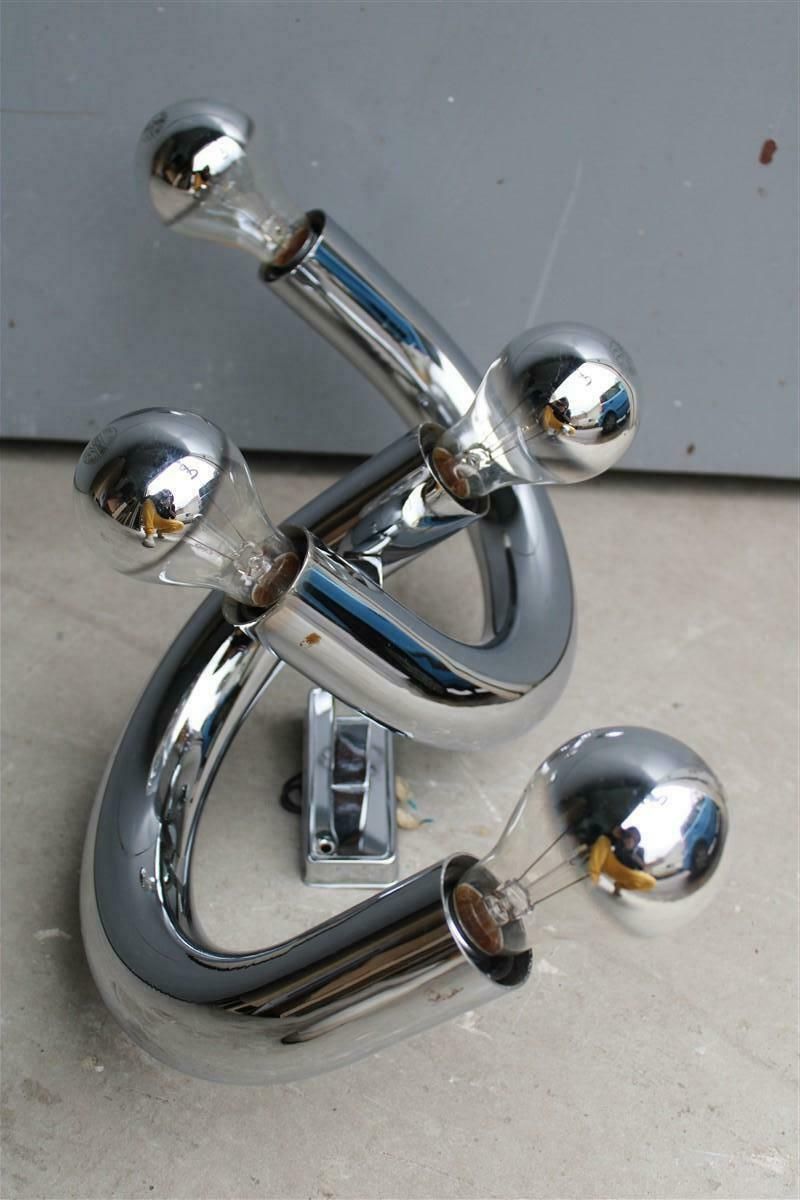 Minimalist Sculptural Stilux Tubular Steel Wall Lamp 1970s Silver Curved photo furniture