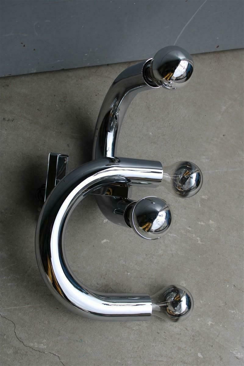 Minimalist Sculptural Stilux Tubular Steel Wall Lamp 1970s Silver Curved photo 1301.0