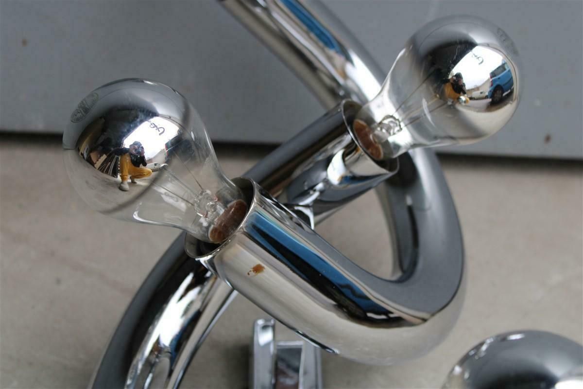 Lighting Minimalist Sculptural Stilux Tubular Steel Wall Lamp 1970s Silver Curved photo