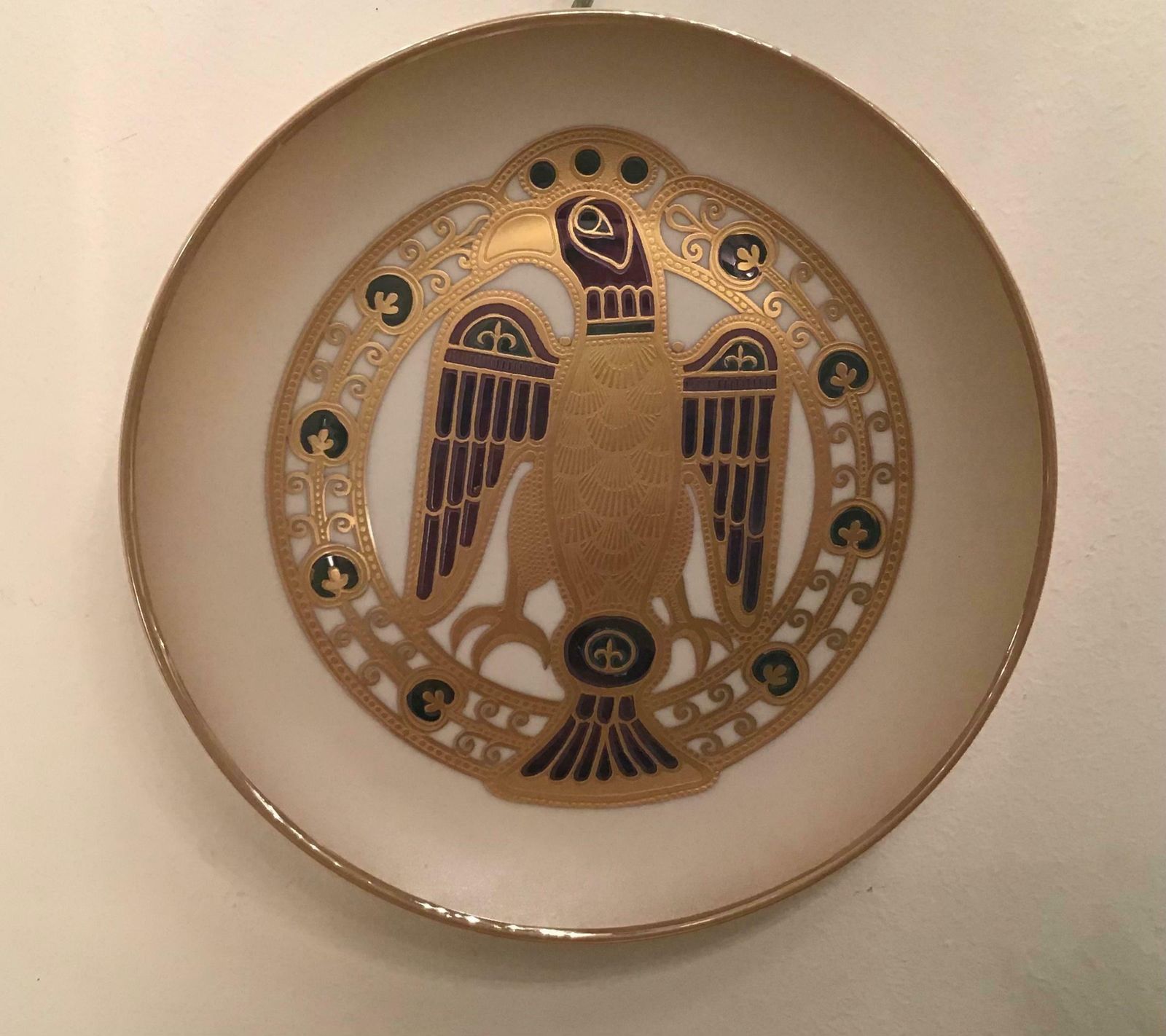 Morbelli Porcelain “Gioiellò Germany Wall Plate Worked With Pure Gold 1960 Italy photo vintage