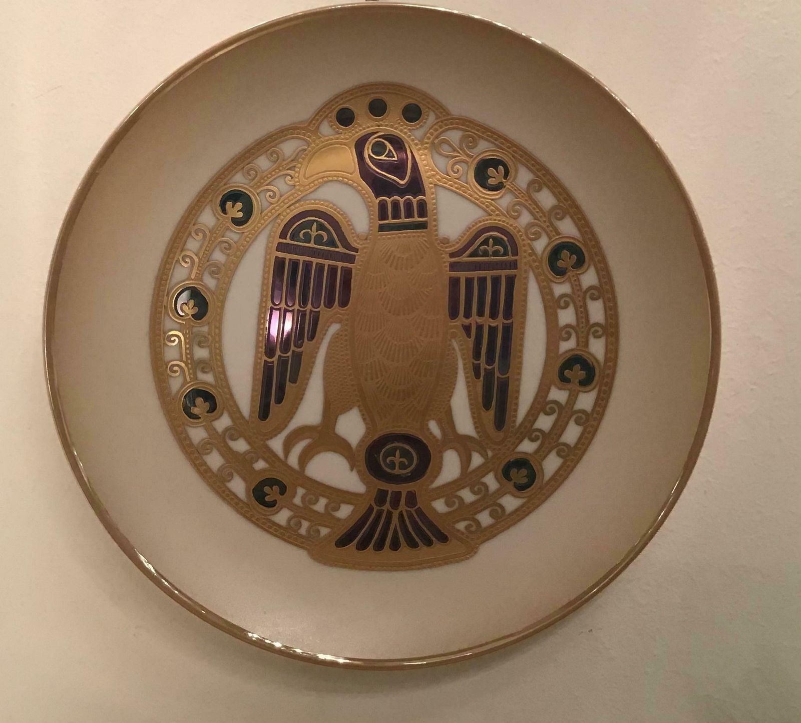 Art Morbelli Porcelain “Gioiellò Germany Wall Plate Worked With Pure Gold 1960 Italy photo