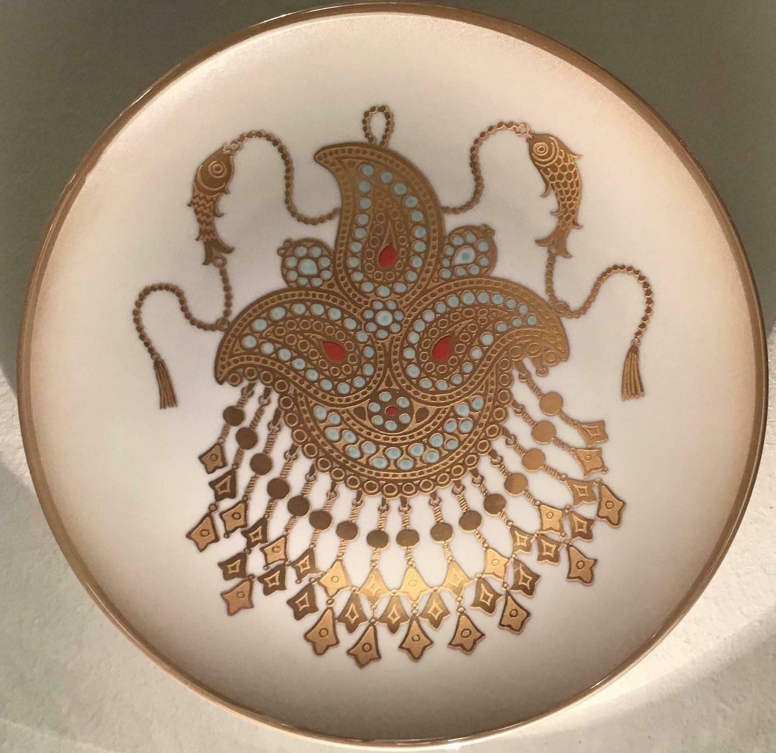 Morbelli Porcelain Wall Plates Worked With Pure Gold, 1960, Italy photo vintage