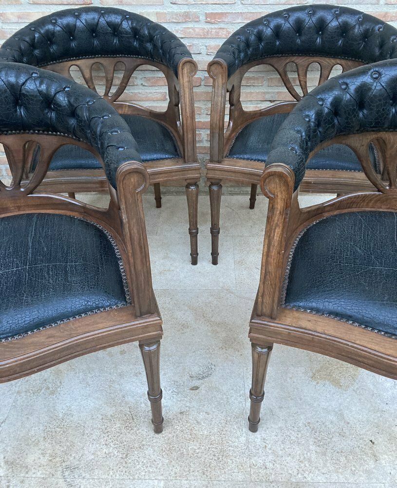 French Dining Armchairs In Leather And Walnut, 1950s, Set Of 4 photo furniture
