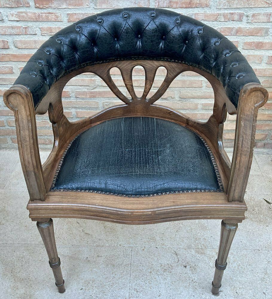French Dining Armchairs In Leather And Walnut, 1950s, Set Of 4 photo buy