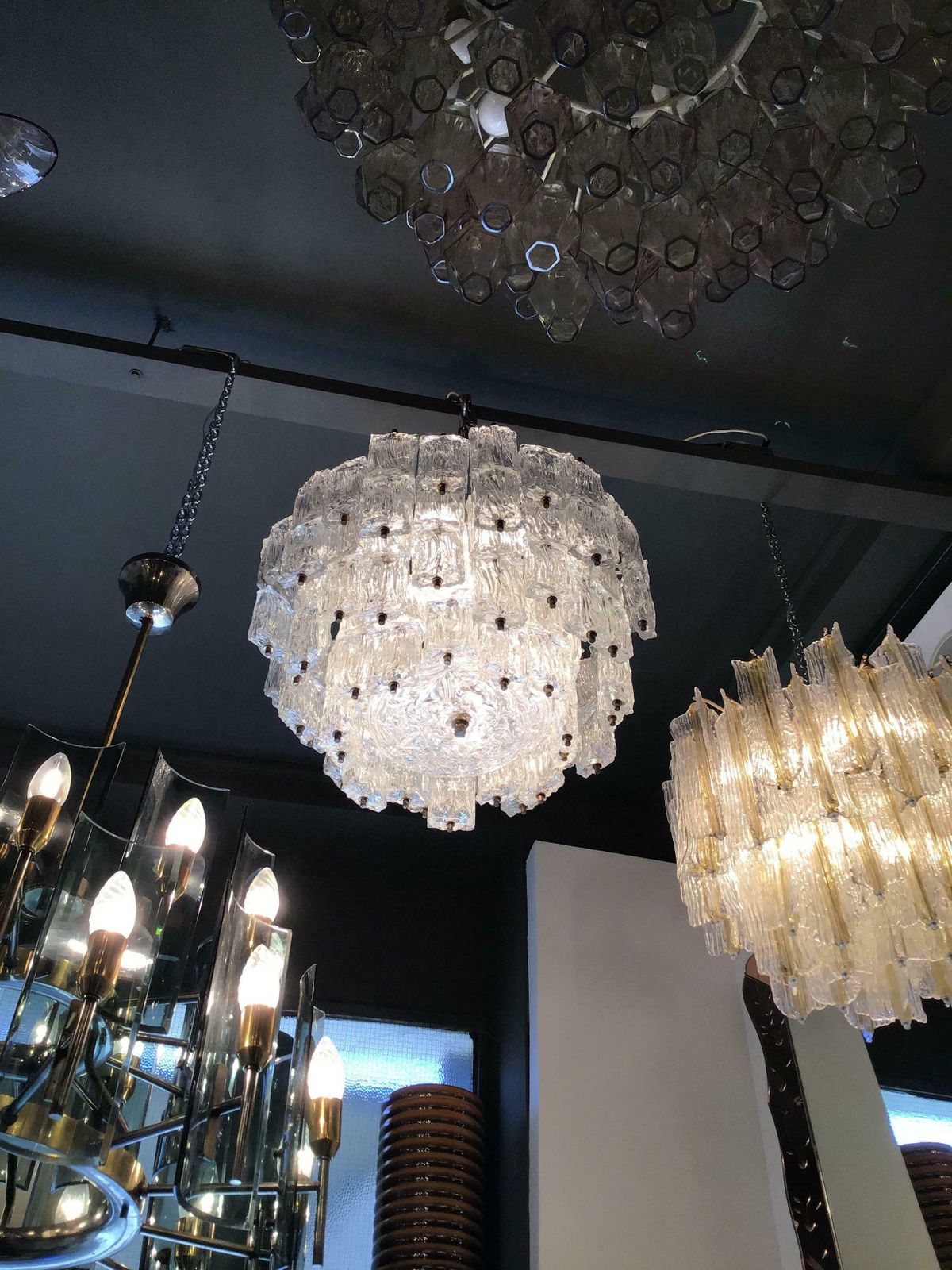 photo furniture Venini Toni Zuccheri Chandelier Murano Glass Brass 1950 Italy