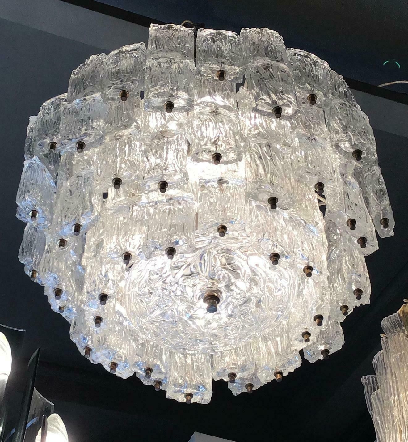 photo vinterior Venini Toni Zuccheri Chandelier Murano Glass Brass 1950 Italy