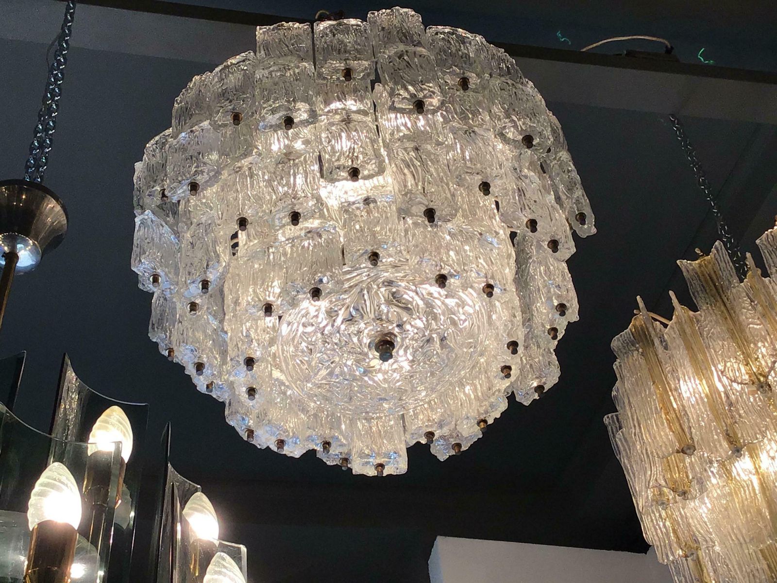 photo vintage Venini Toni Zuccheri Chandelier Murano Glass Brass 1950 Italy