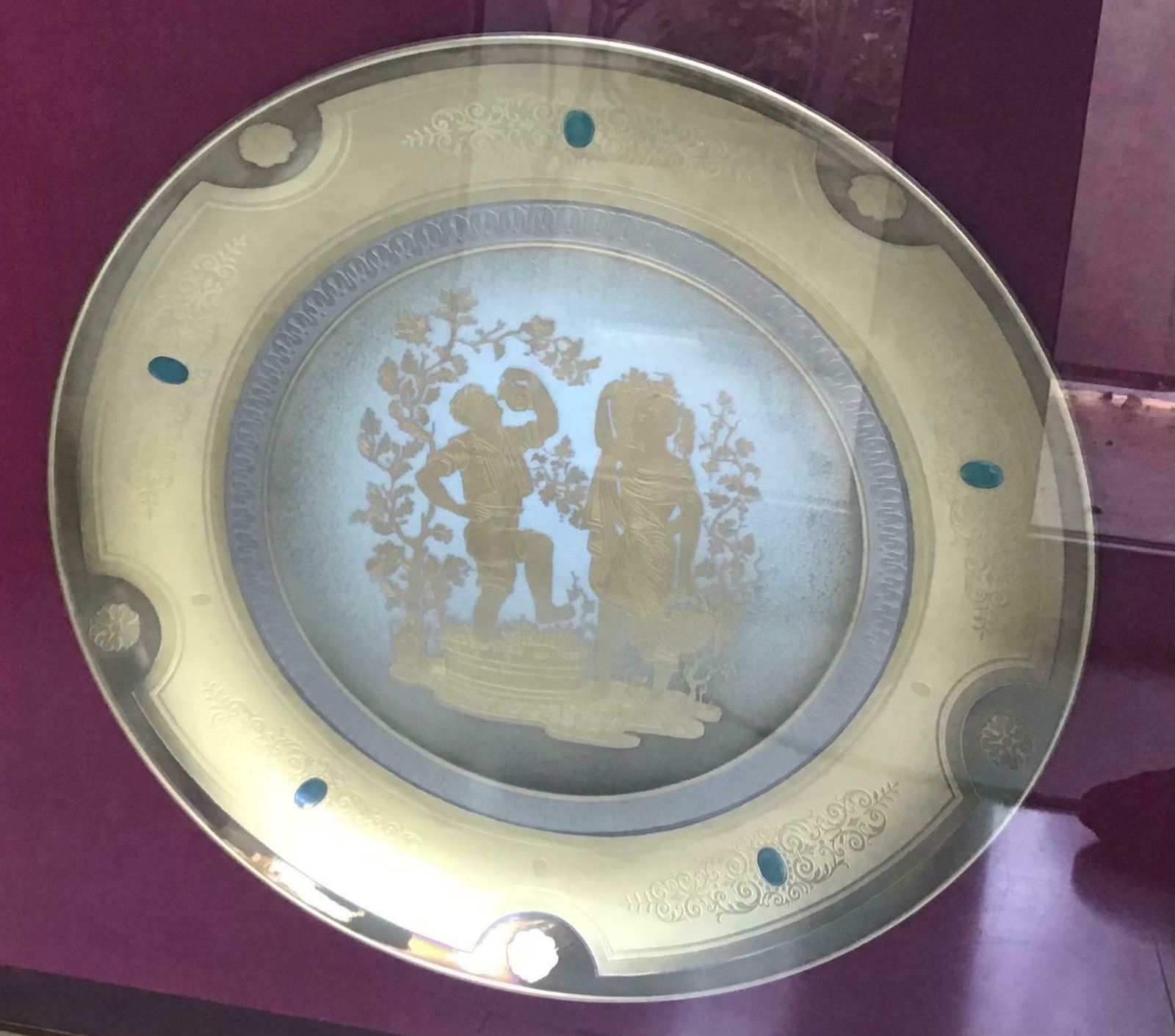 photo for sale Morbelli Porcelain Wall Plate “The Harvest” Worked With Pure Gold, 1960, Italy