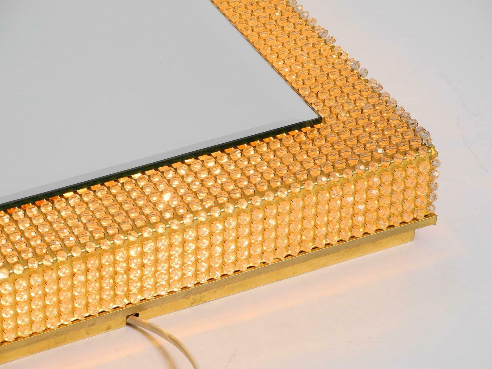 Rare Square 1960s Brass Wall Backlit Mirror Frame With Glass Beads By Palwa photo buy