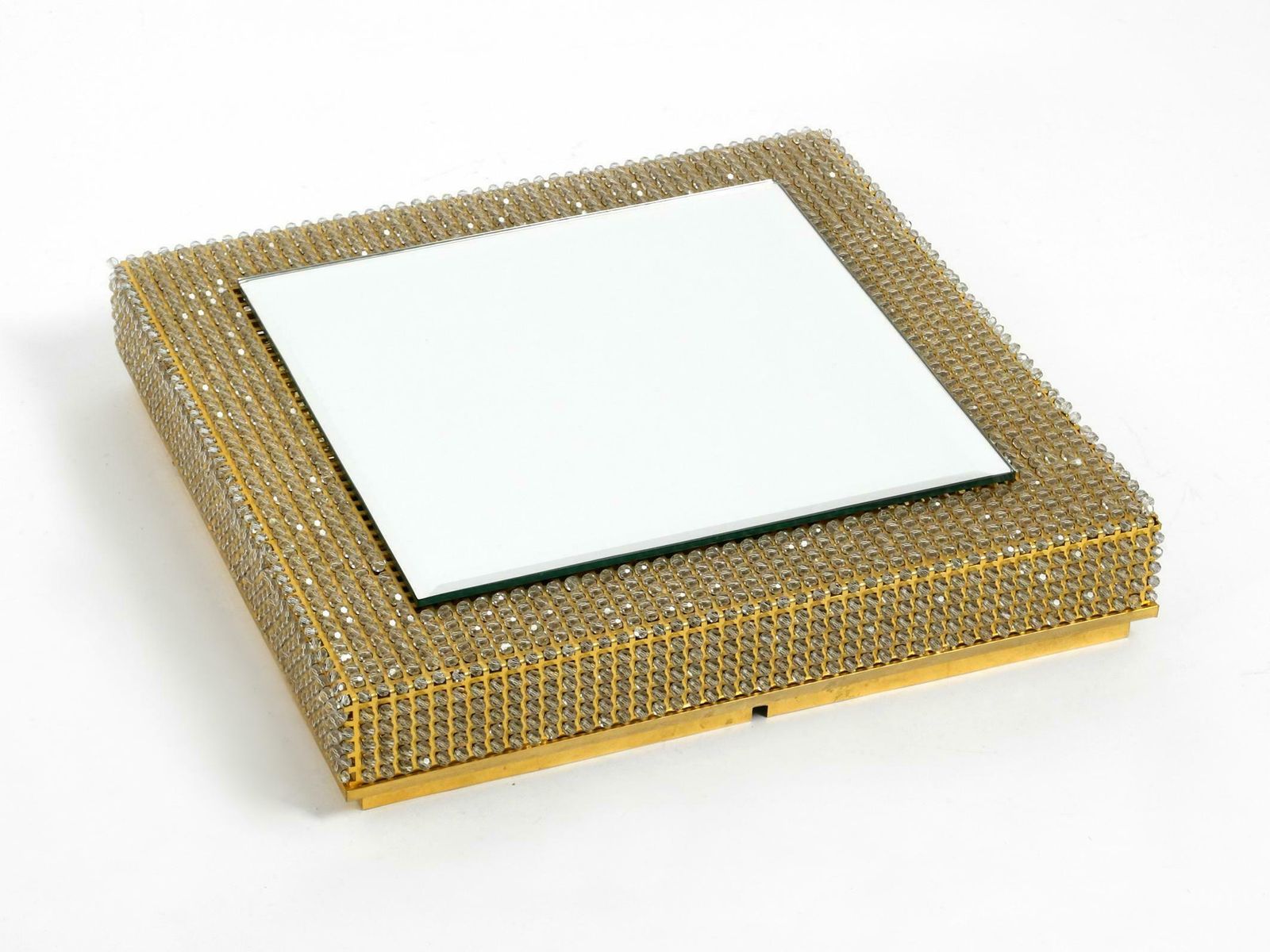 1790.0 Rare Square 1960s Brass Wall Backlit Mirror Frame With Glass Beads By Palwa photo