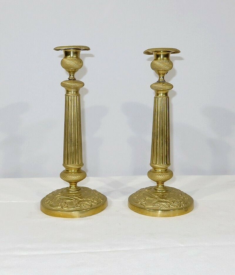 Pair Of Brass Candlesticks, Empire Style, Early 20th Century