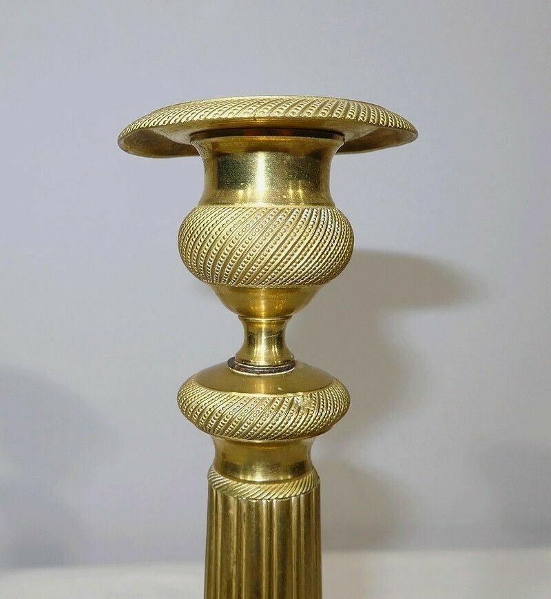 Pair Of Brass Candlesticks, Empire Style, Early 20th Century photo buy