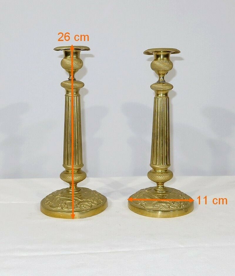 photo vinterior Pair Of Brass Candlesticks, Empire Style, Early 20th Century