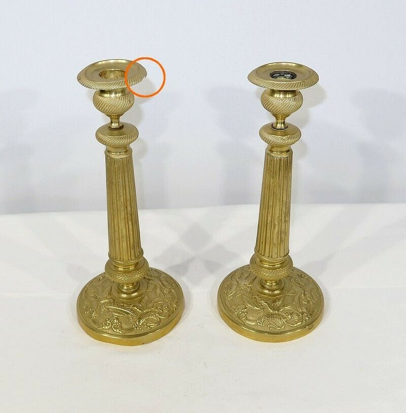photo vintage Pair Of Brass Candlesticks, Empire Style, Early 20th Century