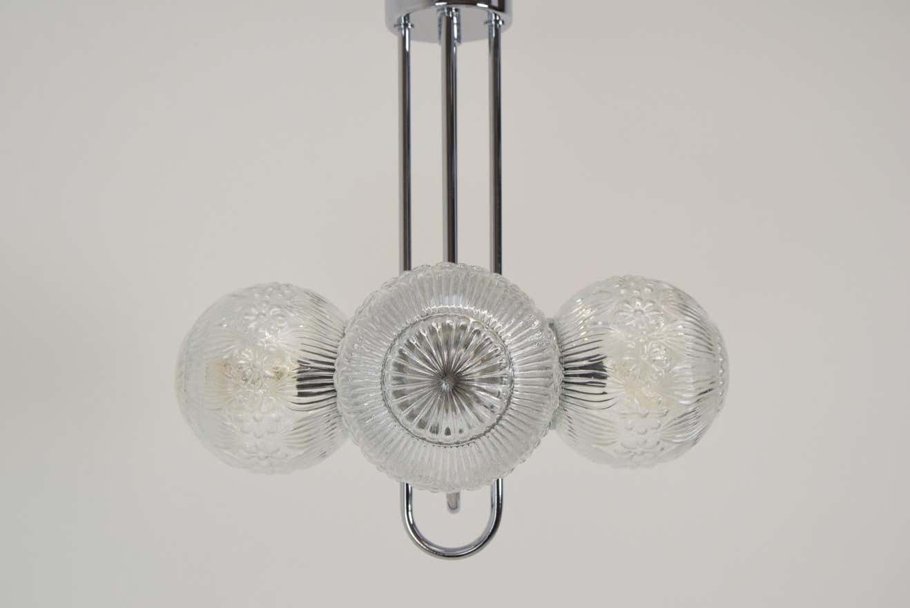 Lighting Pair Of Mid Century Chrome Chandeliers By Instala Decin,1970's photo
