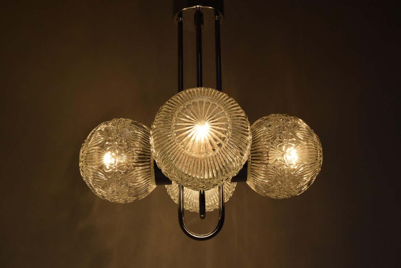 photo vintage Pair Of Mid Century Chrome Chandeliers By Instala Decin,1970's