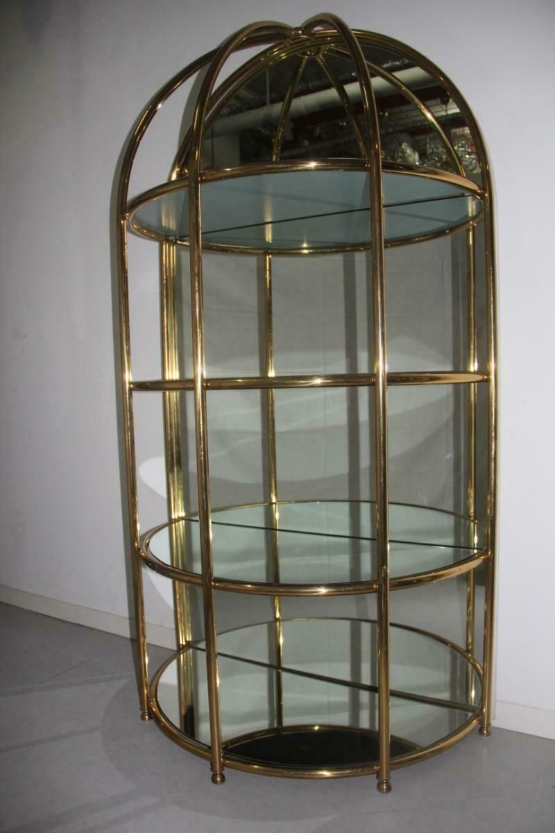 photo buy Bar Cabinet Convex Wall Solid Brass Pipes Mirrored Glass, Made In Italy, 1970