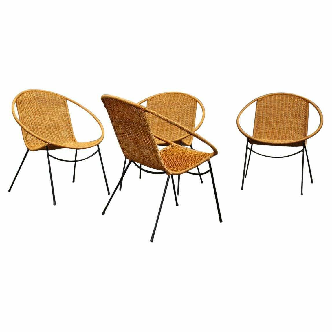 Set Campo & Graffi Garden Armchairs In Metal And Wicker Italy Design, 1950s