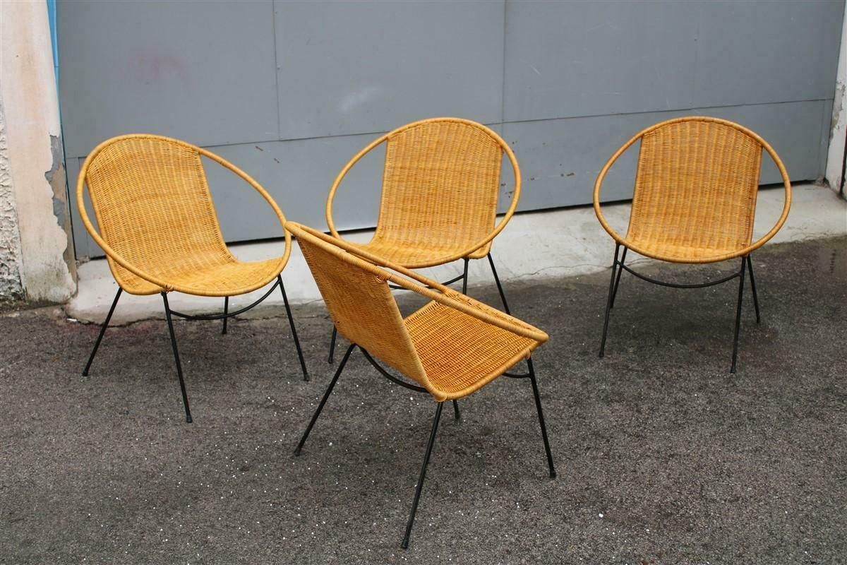 Set Campo & Graffi Garden Armchairs In Metal And Wicker Italy Design, 1950s photo buy