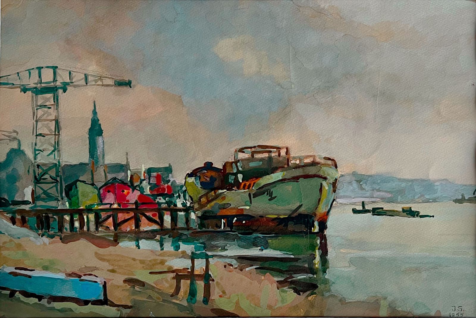 "Le Petit Port", Fijne Gouache Op Papier
