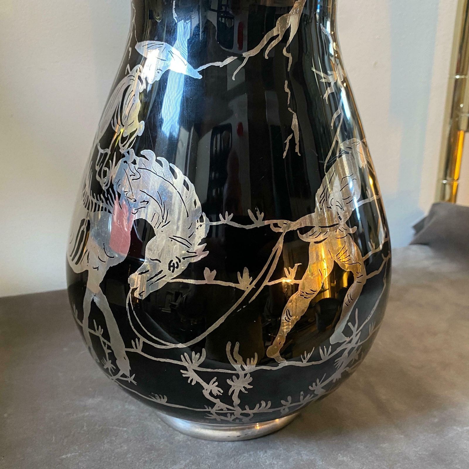 1930s Purple Glass And Sterling Silver Orientalist Italian Vase photo Home Decor