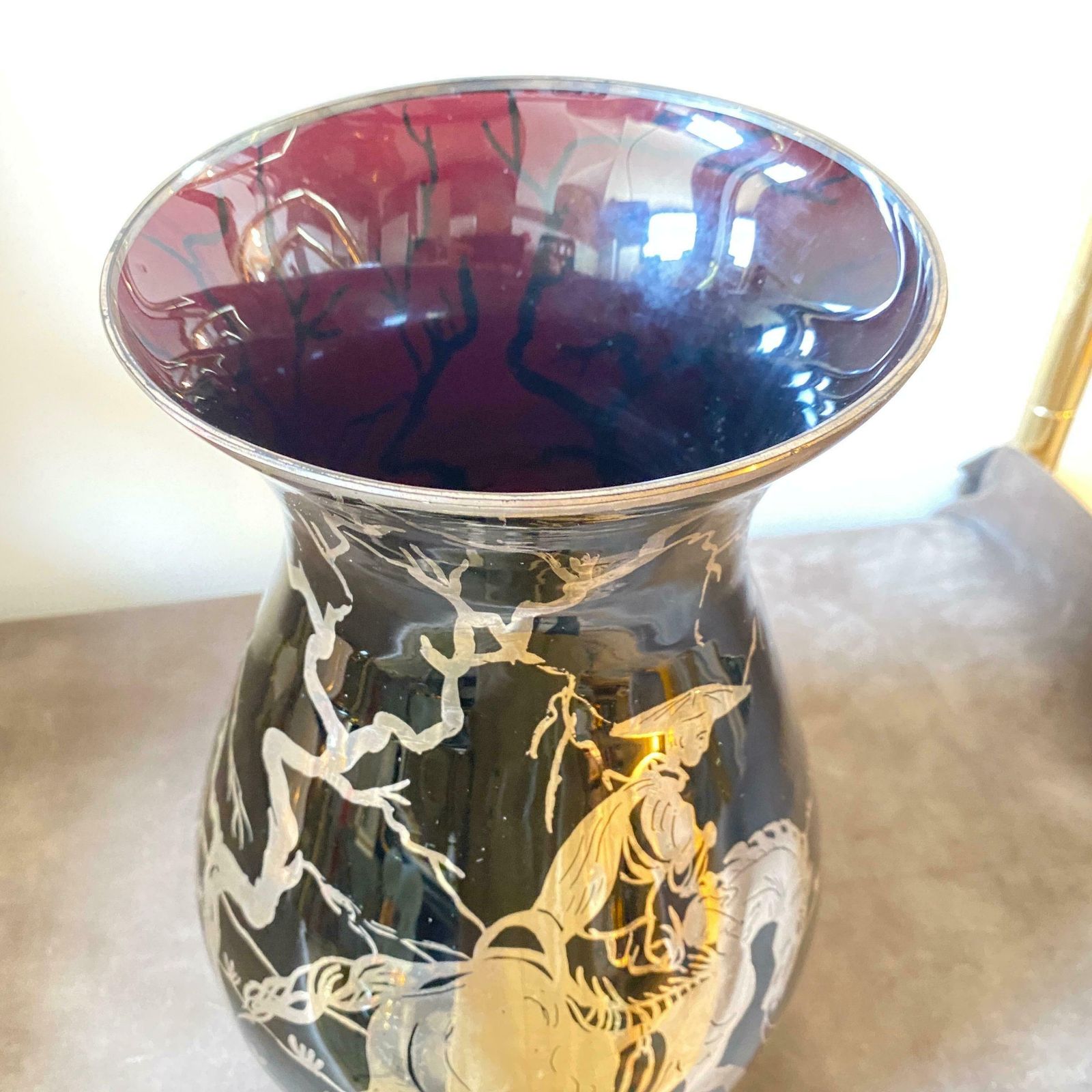 photo for sale 1930s Purple Glass And Sterling Silver Orientalist Italian Vase
