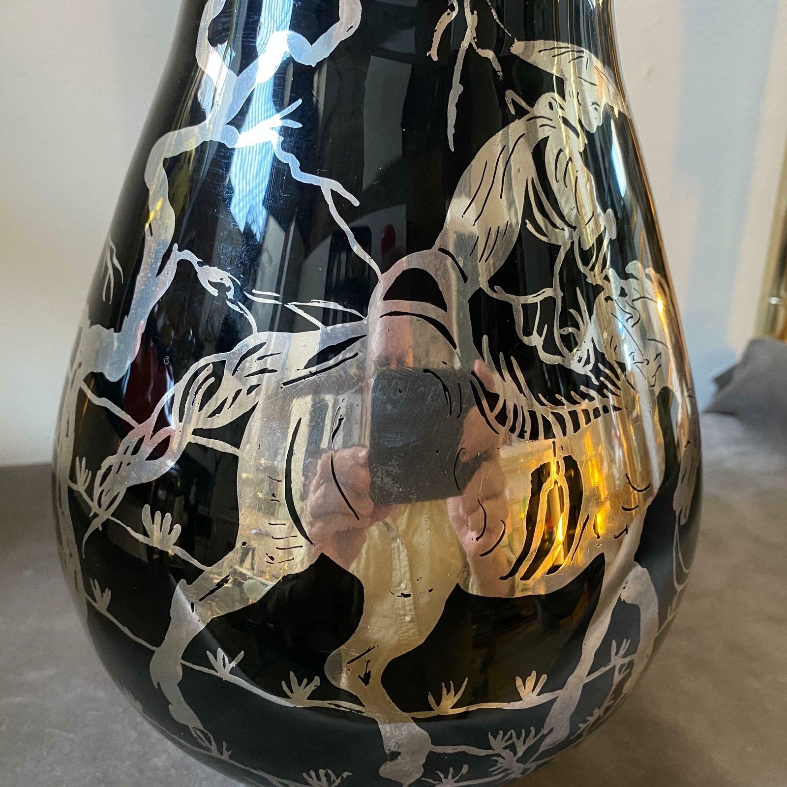 Home Decor 1930s Purple Glass And Sterling Silver Orientalist Italian Vase photo