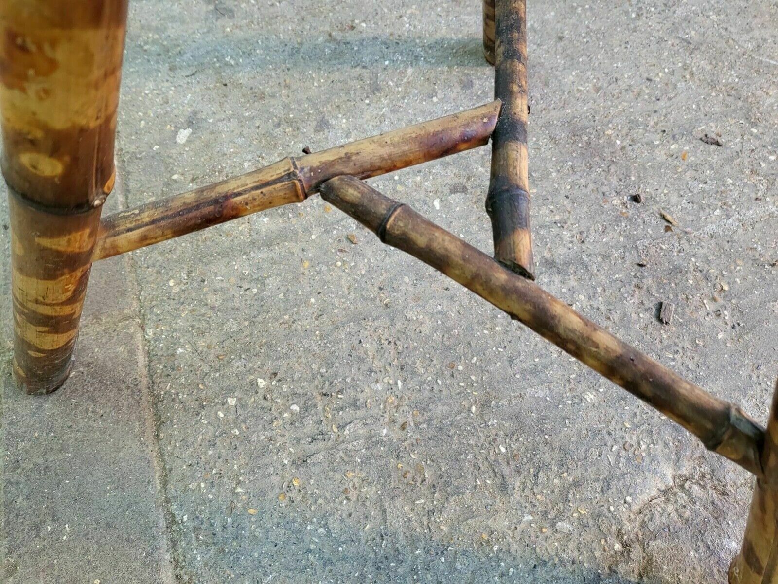 Furniture Antique Victorian Tiger Octagonal Wicker Bamboo Tripod Side End Lamp Table photo