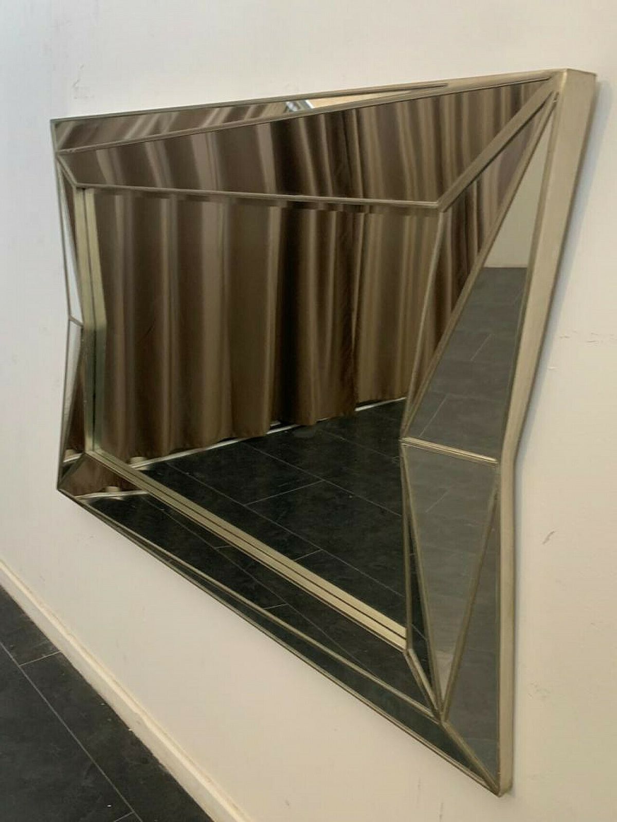 Silver Plated Wooden Mirror In Cubist Style By Serge Roche, 1970s photo buy
