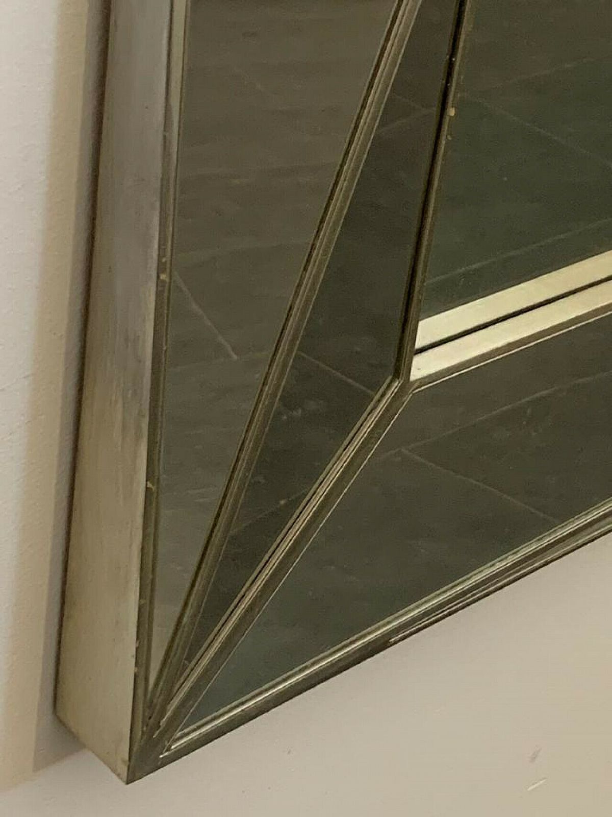3859.44 Silver Plated Wooden Mirror In Cubist Style By Serge Roche, 1970s photo