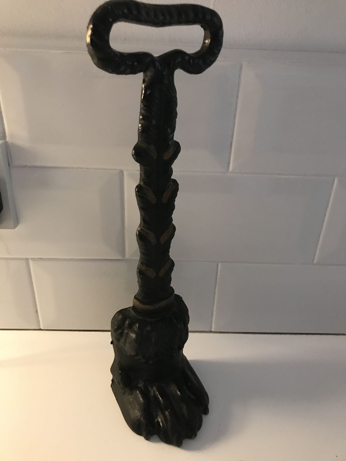 photo for sale Victorian Black Cast Iron Lion Paw Door Porter