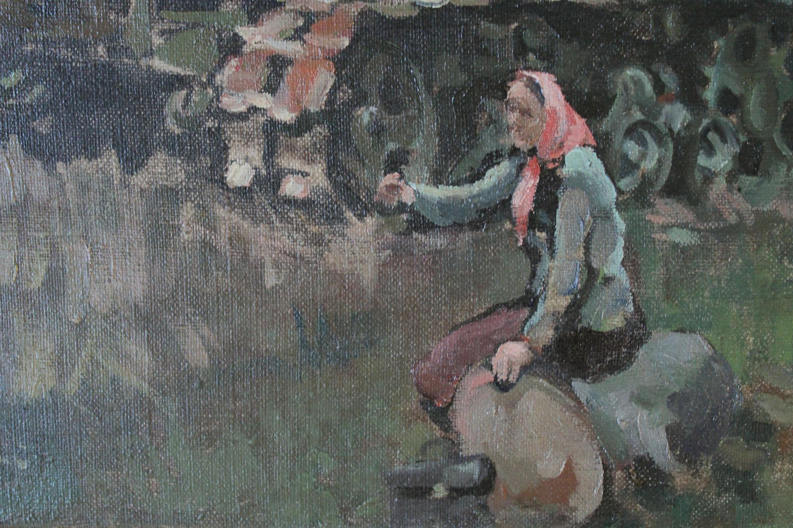 Jekabs Bine Afternoon. Workers With Tractor By The River. Oil On Canvas photo buy