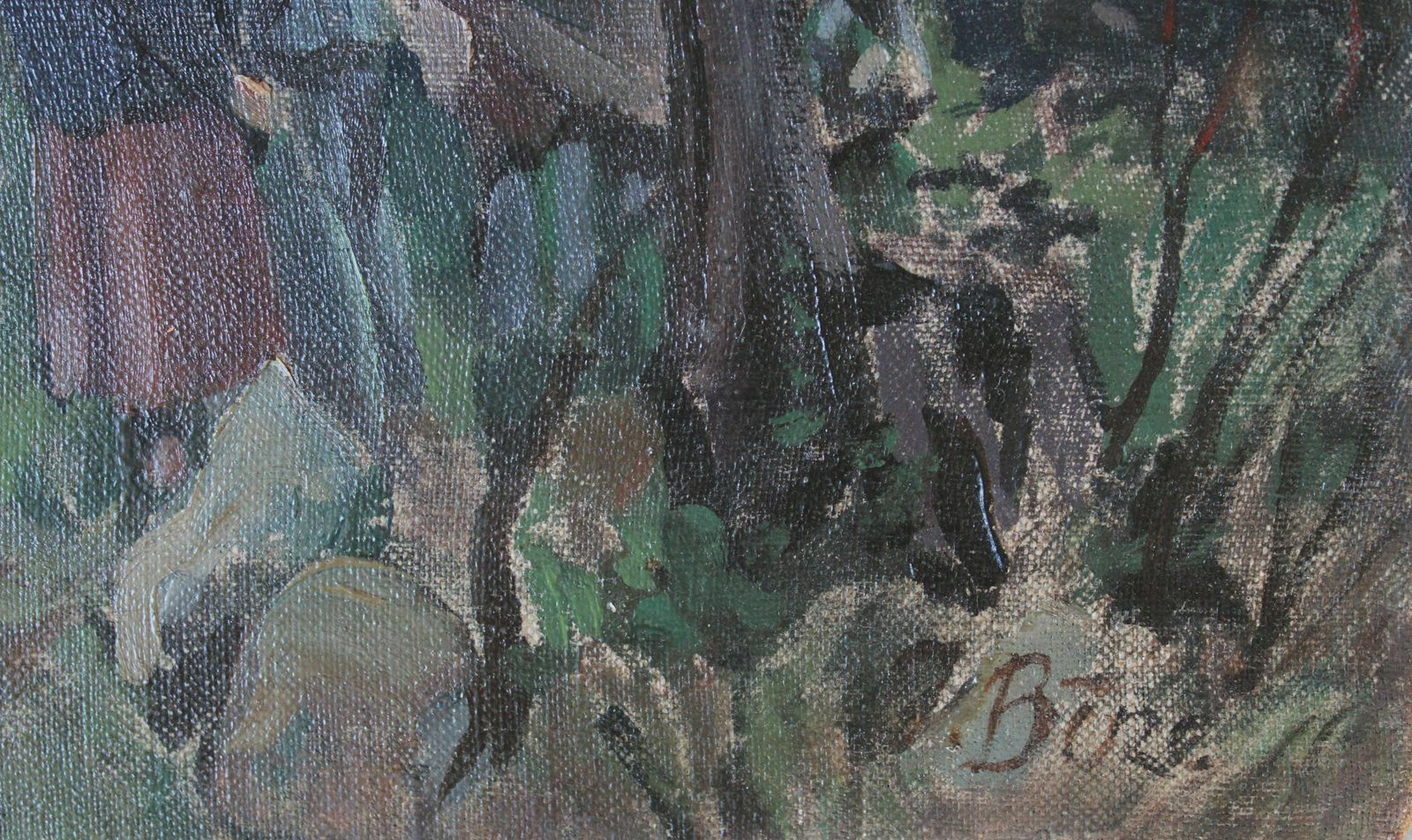 photo vinterior Jekabs Bine Afternoon. Workers With Tractor By The River. Oil On Canvas