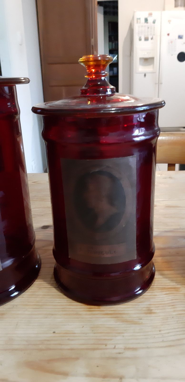 photo buy 3 Red Glass Medicine Jars, 1970s