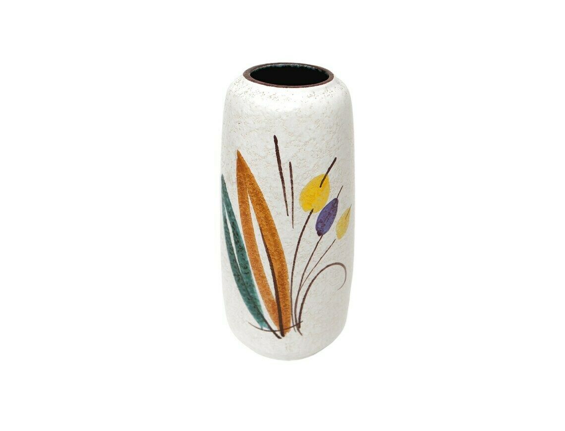 West German White Vase With Orange And Green Leaves Design, 1950’s photo furniture