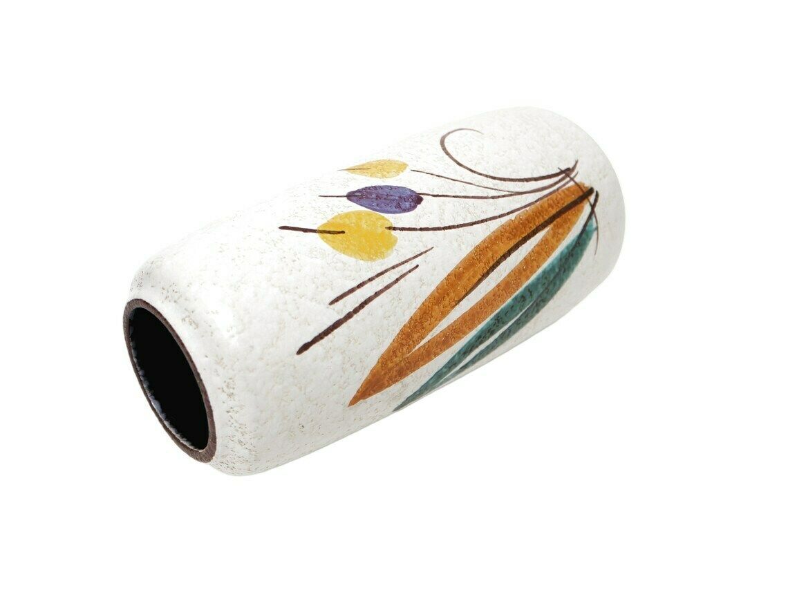 West German White Vase With Orange And Green Leaves Design, 1950’s photo 65.0