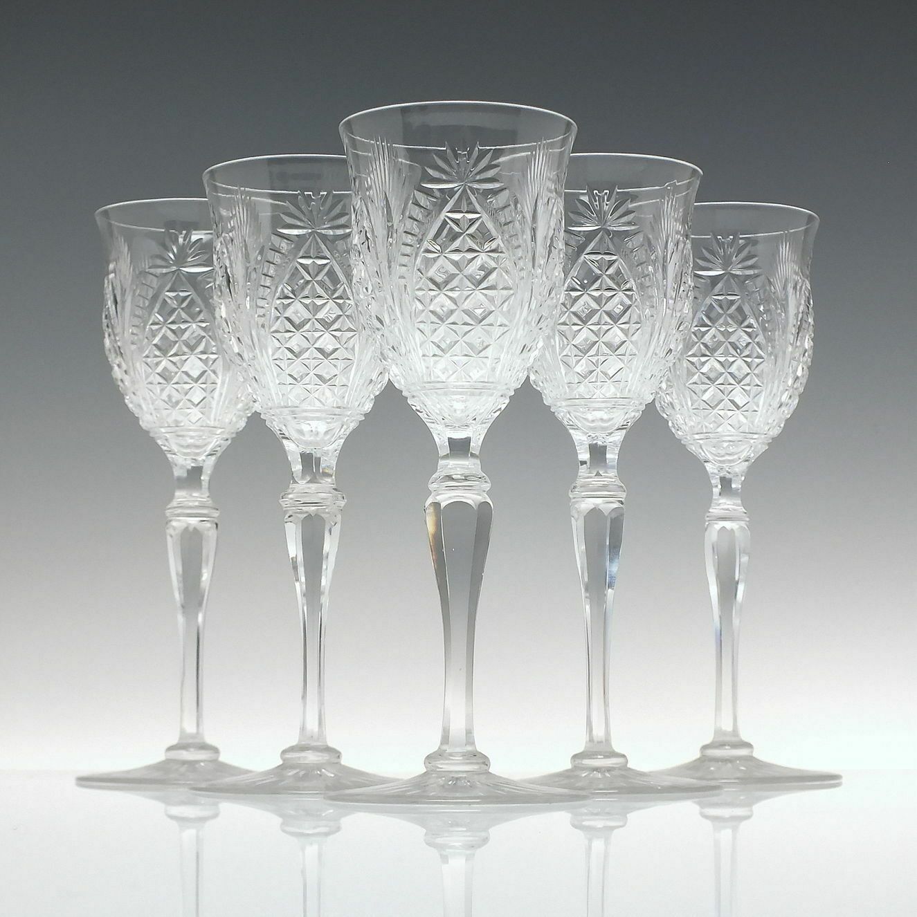 Six Antique Stevens & Williams Cut Wine Glass C1900