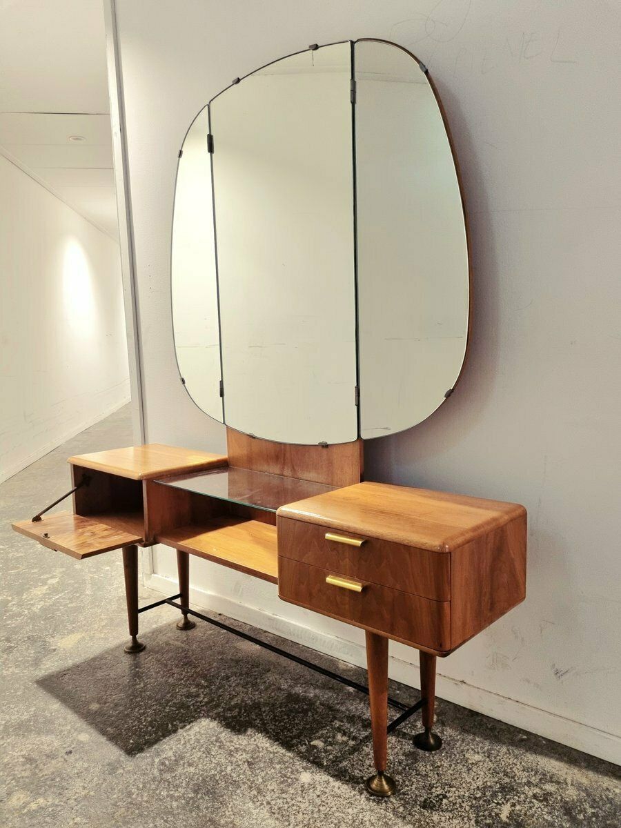 Mid Century Art Deco Style Walnut & Brass Dressing Table By A.A. Patijn For Zijlstra Joure photo 2123.0