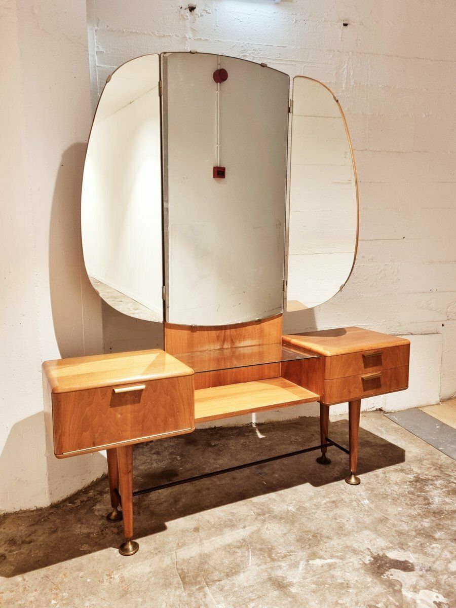 Mid Century Art Deco Style Walnut & Brass Dressing Table By A.A. Patijn For Zijlstra Joure photo buy