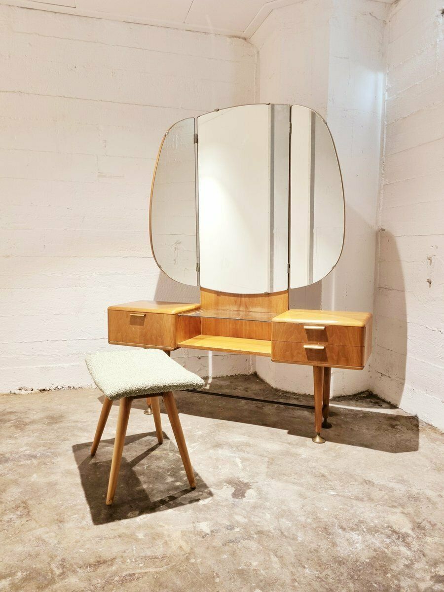 2123.0 Mid Century Art Deco Style Walnut & Brass Dressing Table By A.A. Patijn For Zijlstra Joure photo