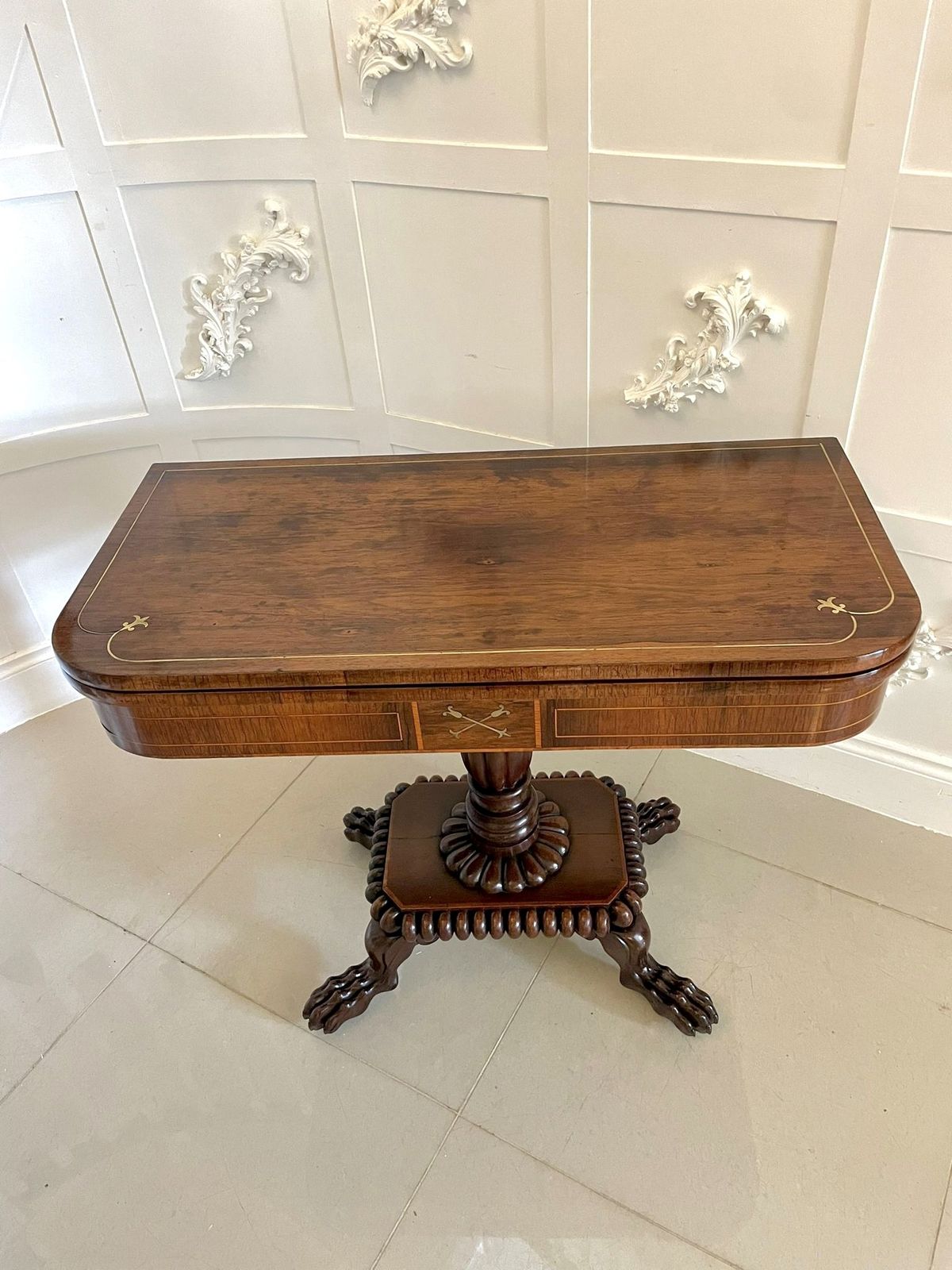 Fine Quality Antique Carved Rosewood Brass Inlaid Card Table photo Furniture