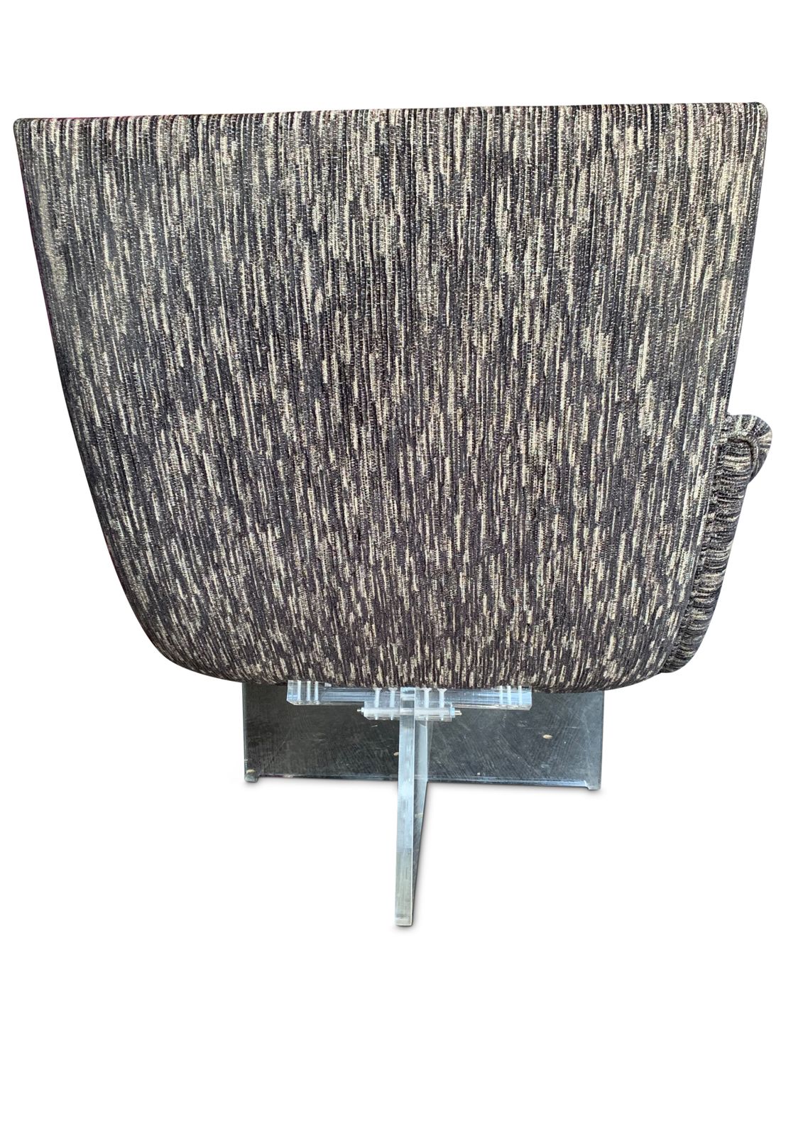 Vladimir Kagan Model 6910 Erica Chaise Brown Patterned Wool Chaise With Lucite Base Designed In 1969 Made In USA Ol photo for sale