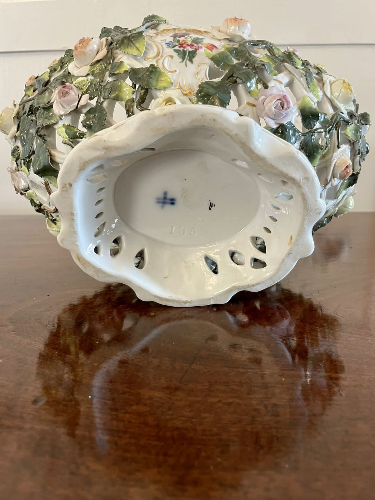 Antique 19th Century Meissen Style Work Basket Dish photo vinterior