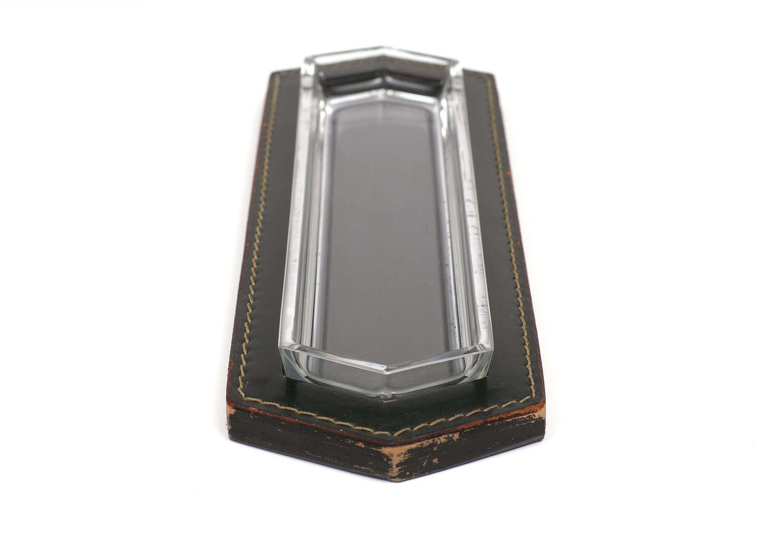 Stich Leather Pencil Holder Crystal Tray 1950s France photo vinterior