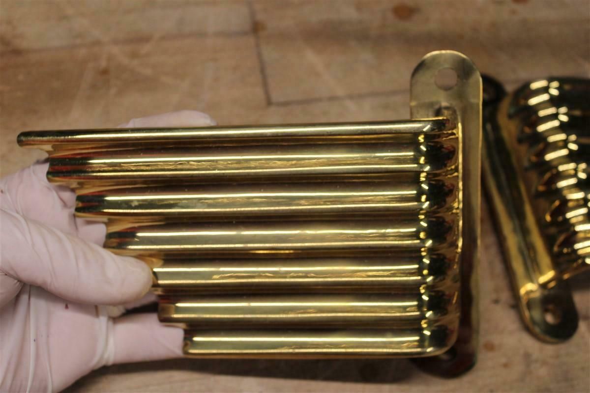 Solid Brass Handles Italy 1950 Mid Century Wings Futurist Minimalist Gold photo vintage